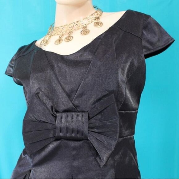 LBD by Jenny Collection cap sleeve bow front elegant sparkle fabric elegant S - Picture 4 of 6
